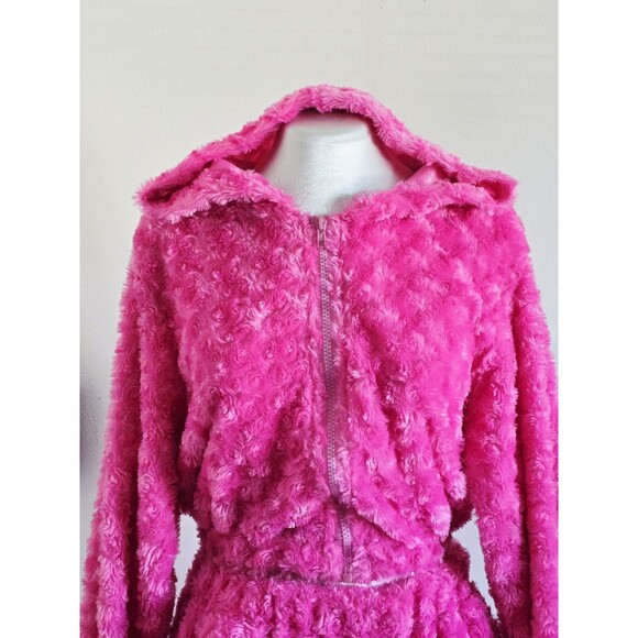 Hot Pink Hooded Crop Sweatershirt And Jogger Set Lounge S - Picture 3 of 6